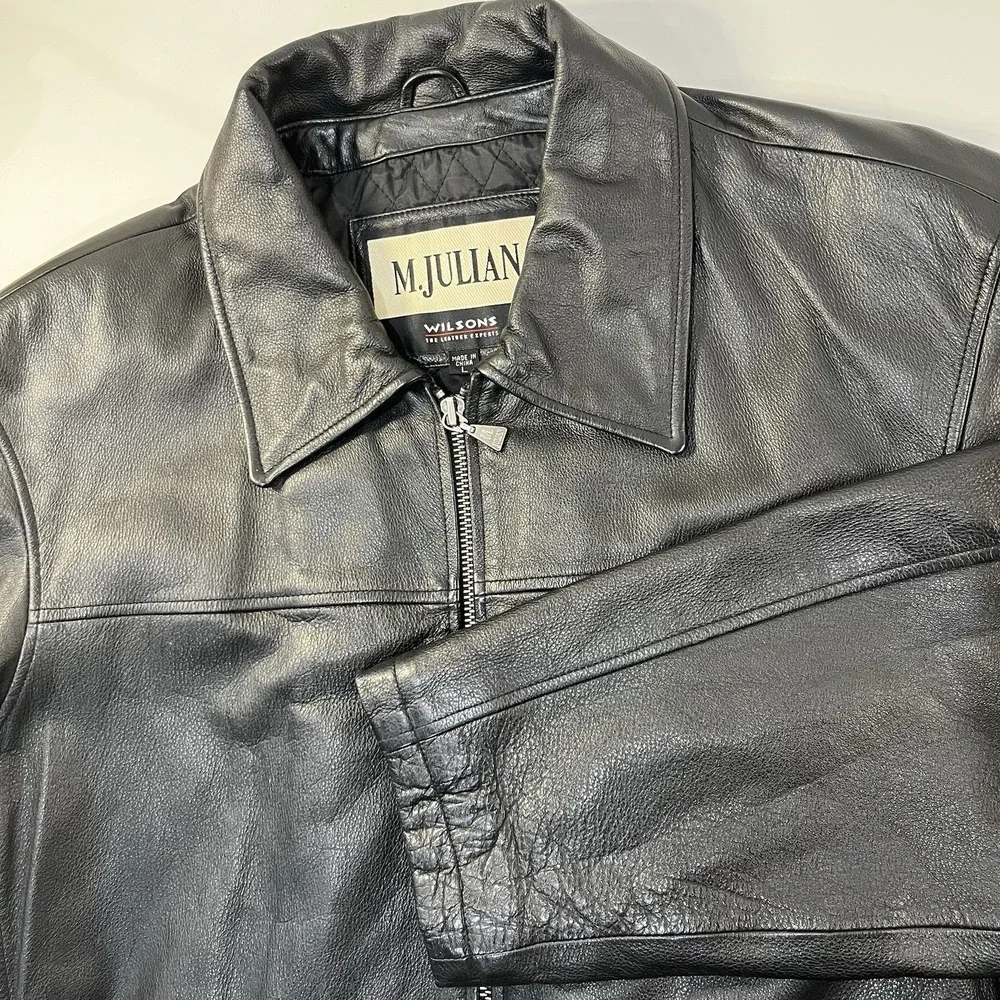 Vintage‎ Wilsons M Julian Leather Jacket Mens Large Black Full Zip Quilted Lined